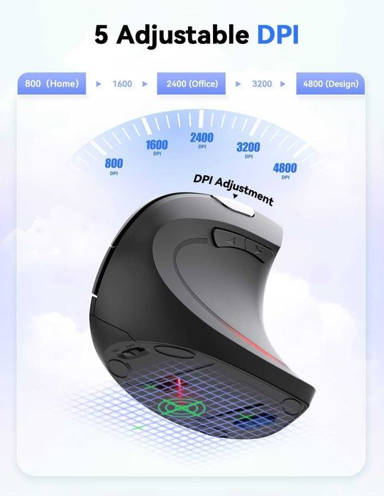 Mysz bezprzewodowa 5 poziomów 4800DPI czarna