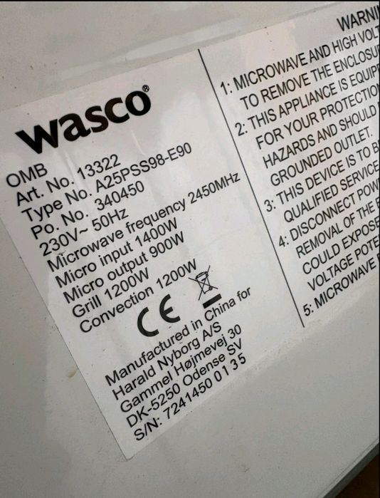 Микроволновка, мікрохвильова піч Wasco A25PSS98-E90 (3 в 1) (А110403)