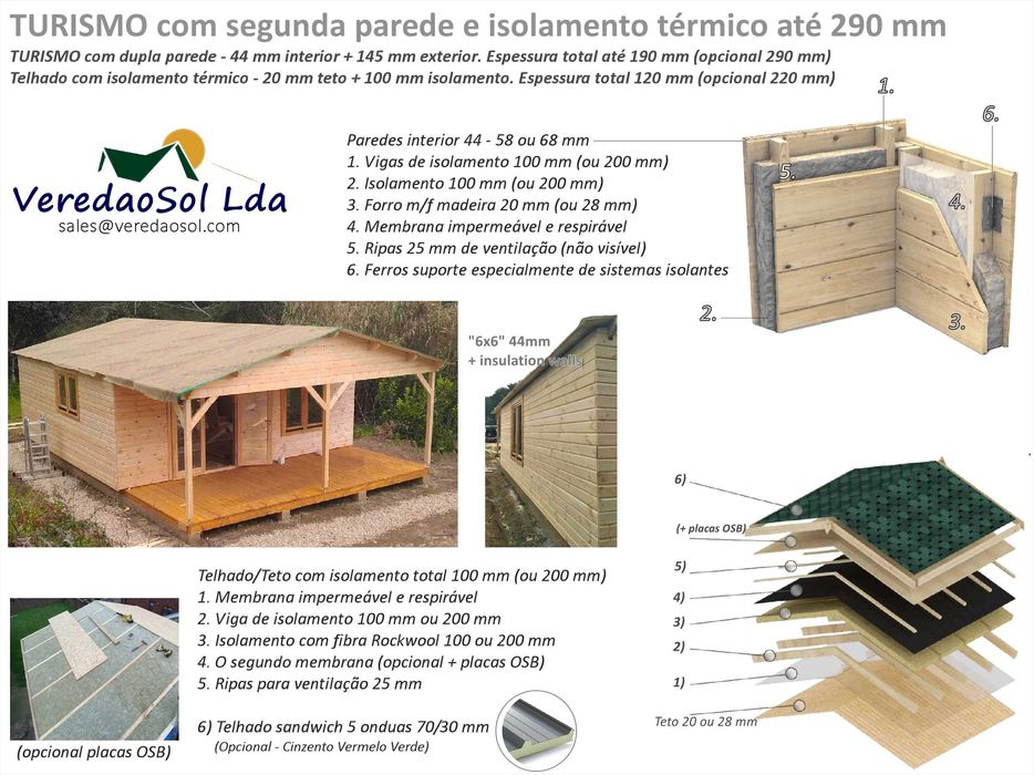 Casa madeira TURISMO-Linus 44mm - partir de 4x3 m  Com e sem c.d banho