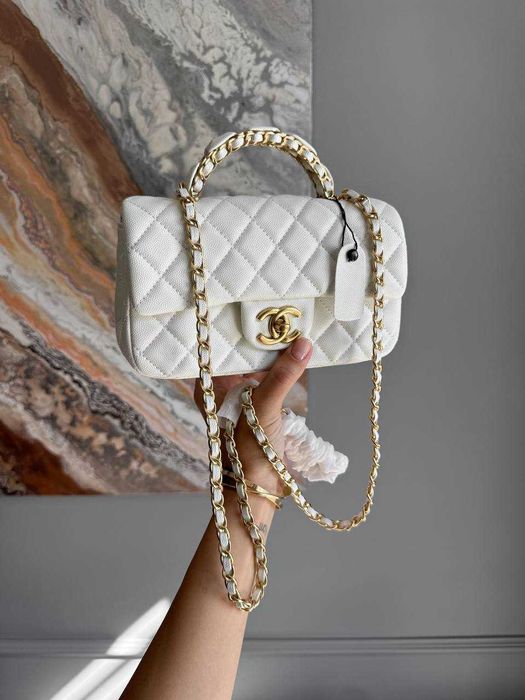 !PREMIUM! Chanel Classic Flap Top Handle Caviar White with Gold люкс