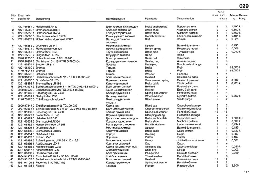 Katalog części do pokosówki Fortschritt E 302, E 303 i E 303B