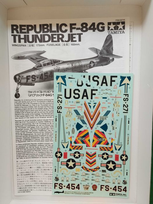 1/72 Tamiya 60745 Republic F-84 G ThunderjetUSAF FAP kit modelismo decalques