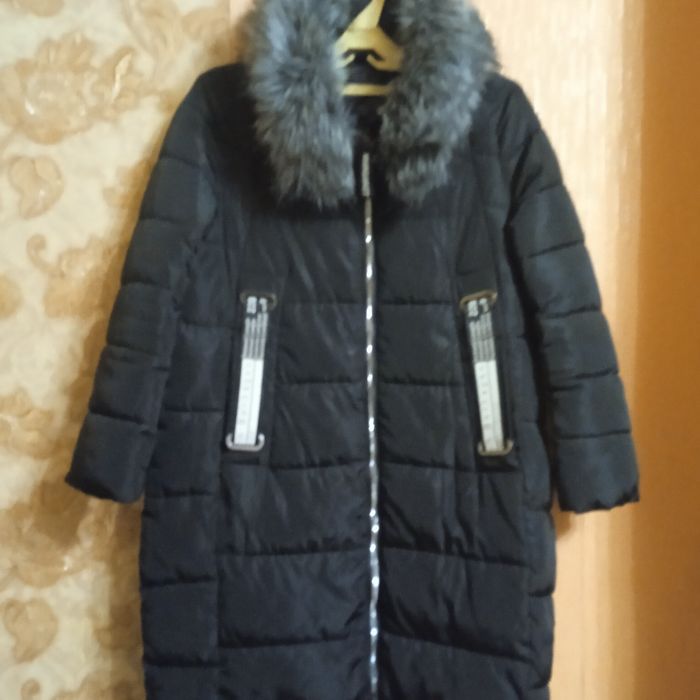 Куртка парка с капюшоном зима мех искусственный XL