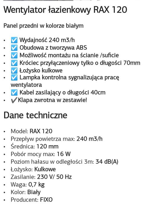 Wentylator łazienkowy 120mm