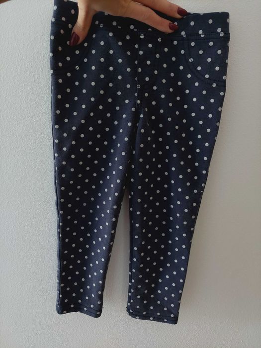 Granatowe legginsy jak dżinsy w kropki 18-24m 86-92 cm