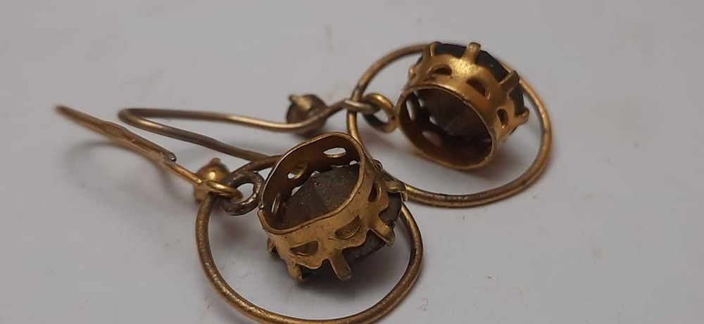 старинные ретро женские серьги желтый метал камни под рубины