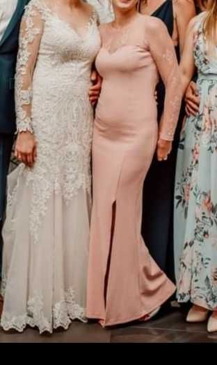 Suknia rybka pudrowy róż