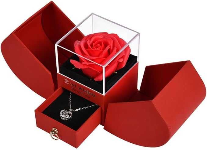 NO 1 Wieczna Roża z naszyjnikiem i kolczykami Super prezent