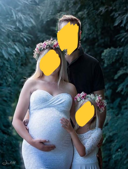 biała sukienka koronkowa do sesji ciążowych