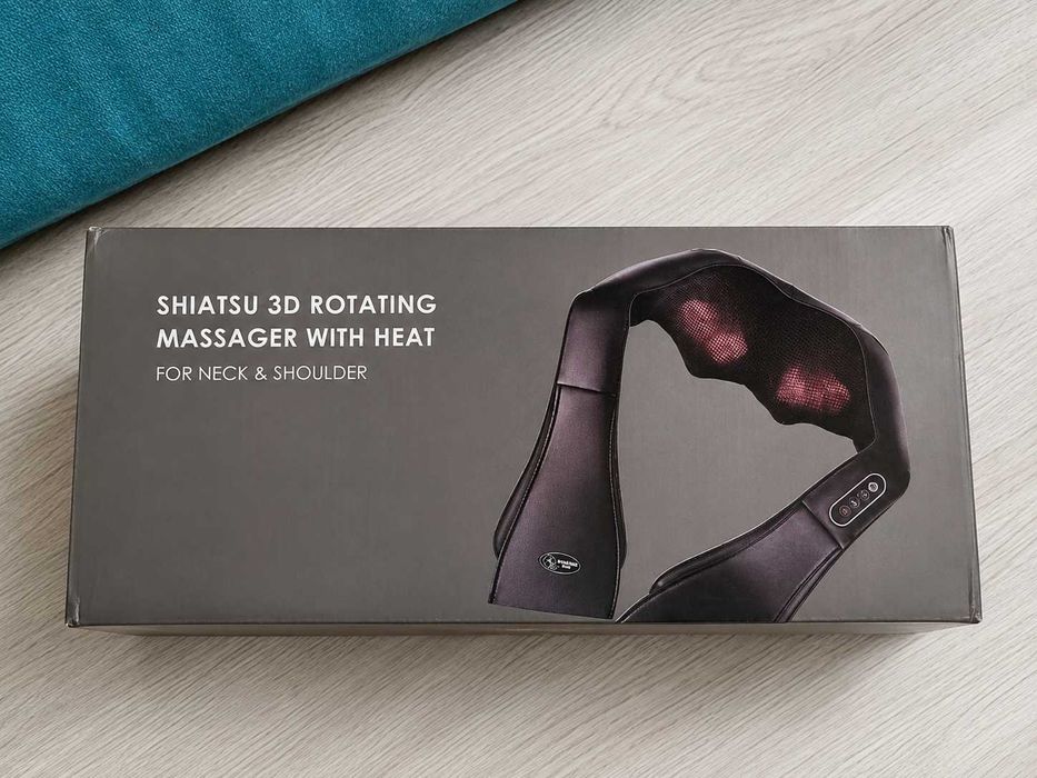 Масажер для шиї плечей спини Shiatsu 3D з підігрівом 8 роликів 3 швидкості електромасажер массажер шиацу для дому авто масажор масаж подогревом
