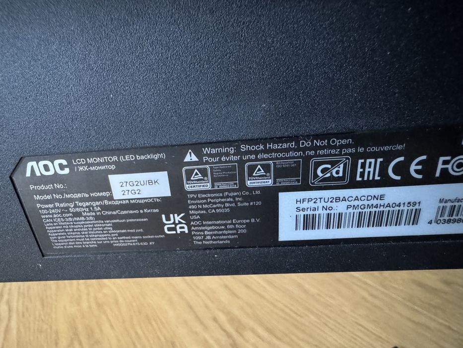 Monitor LED AOC 27G2U/BK