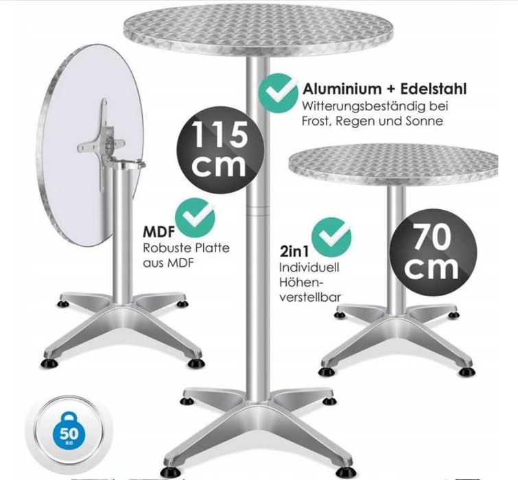 Stół ogrodowy barowy składany regulowana wysokość 60cm KESSER