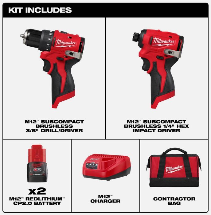 Набір безщіткових шуруповертів Milwaukee 3494-22 M12 Subcompact