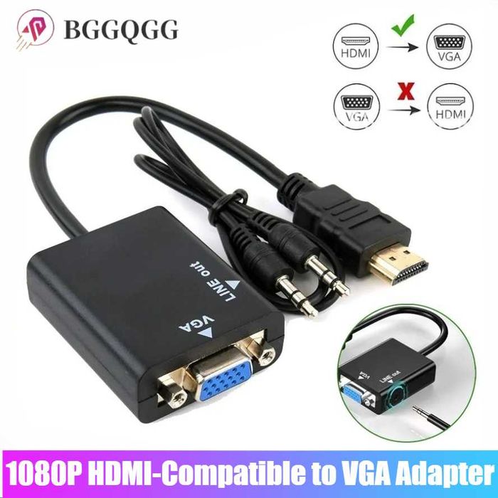 НОВЫЙ Переходник HDMI to VGA 1080P HD + шнур AUX Audio Cable 3,5 mm