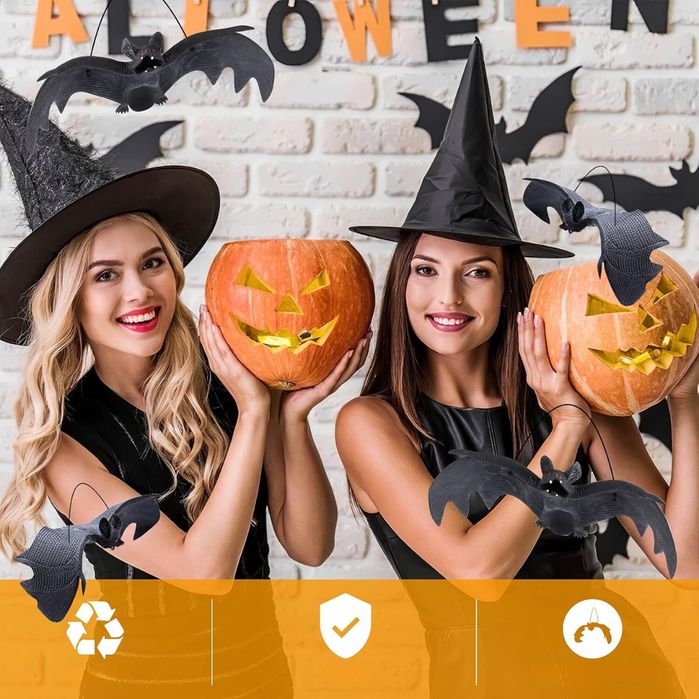 Zestaw dekoracyjnych gumowych nietoperzy 3D na Halloween, batmany x10