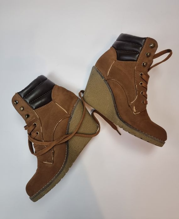 Buty botki brązowe damskie buty wiązane botki na koturnie rozmiar 39 J