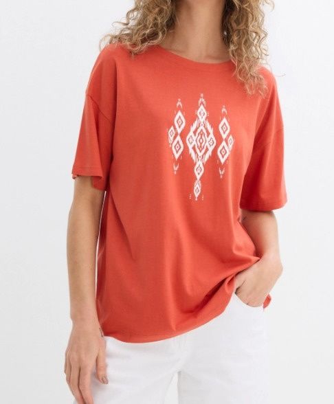 B.P.C t-shirt damski miedziany z białym wzorem 40/42.