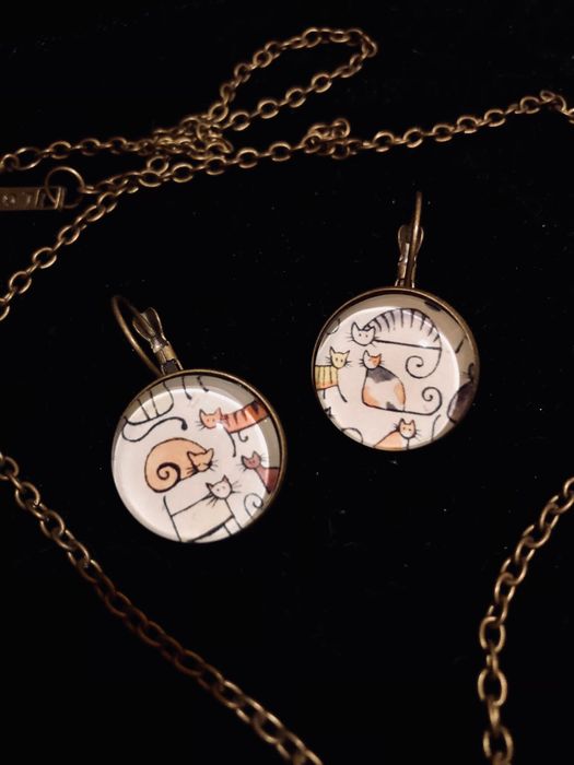 Набір: кулон+сережки «Котики»