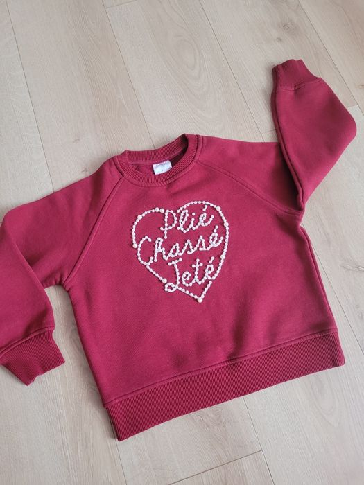 Bluza Zara bordowa z wyszywanymi perełkami 122cm gruba