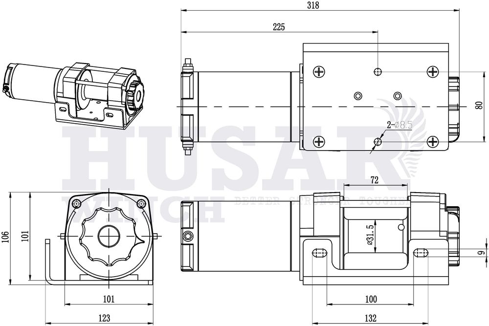 Wyciągarka Husar Winch BST 3500 SR, do quada, pługa, łodzi,4x4.