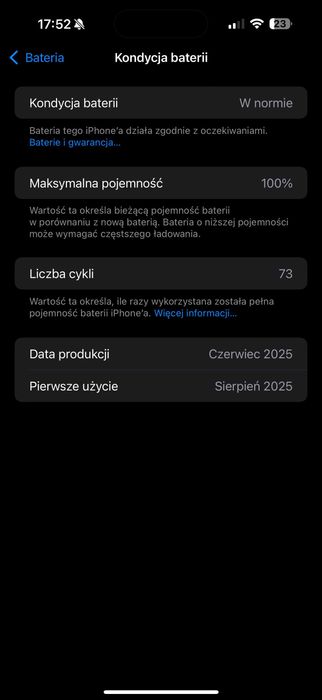 iPhone 16 Pro Max 73 cykle ładowania