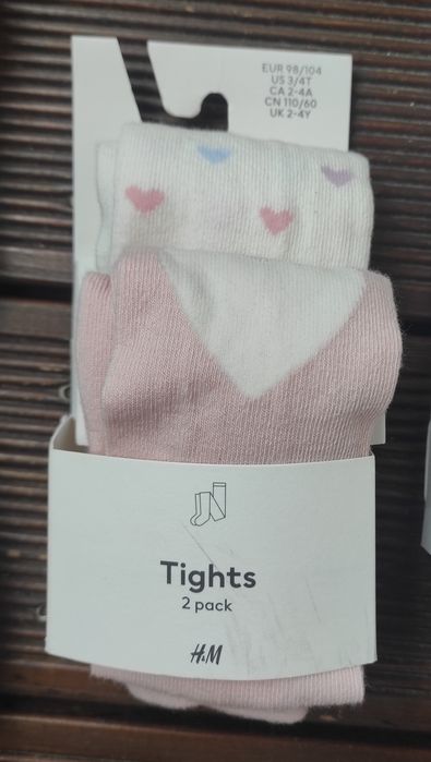 H&M 4 pary nowe rajstopy serca bawełna 98/104