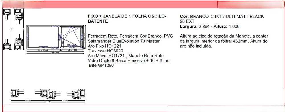 Janela PVC de abrir + Fixo Branco Interior e Preto Exterior