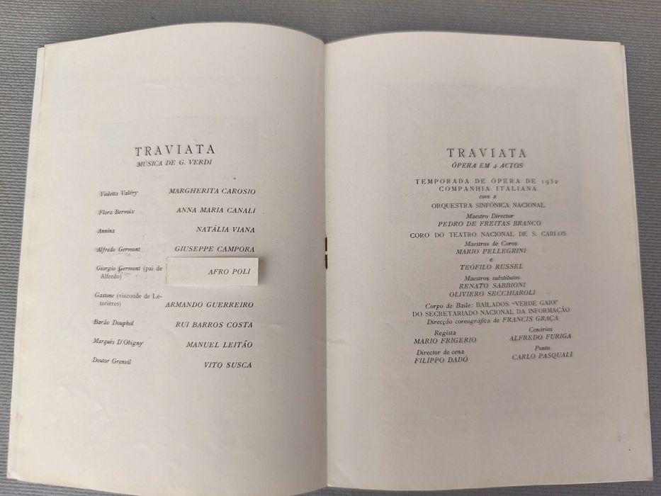 TRAVIATA - Verdi –
Programa e argumento
Ópera S. Carlos