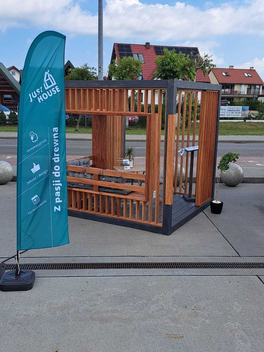 Altana, altanka drewniana, wiata weranda konstrukcja drewno Okoume