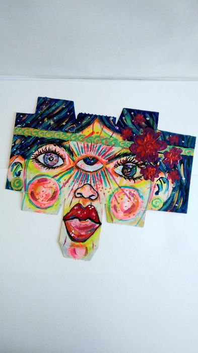 Pintura em cartão rosto feminino para emoldurar