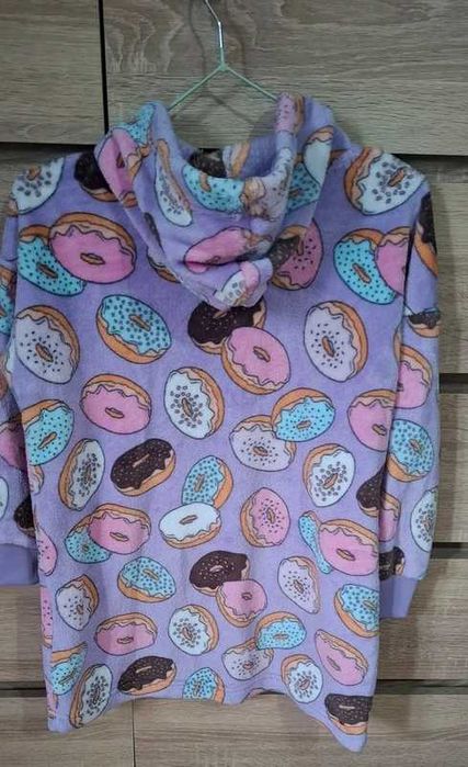 Ciepła bluza z kapturem donut lila róż 130cm