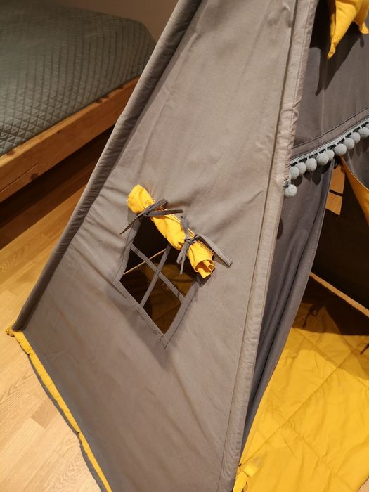 Namiot tipi  dla dzieci szary  żółty 110x110
