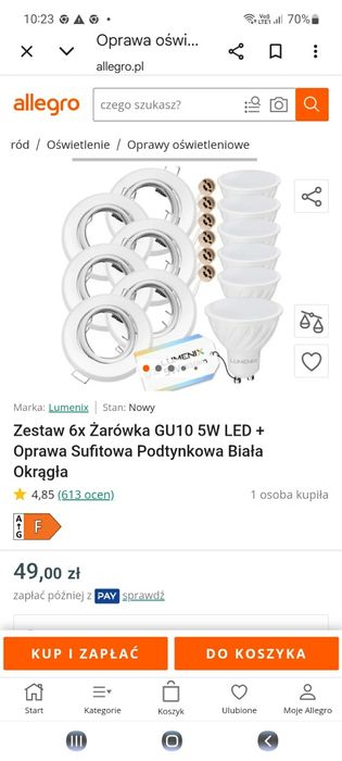 Zestaw 6×żarówka GU10 5W LED + Oprawa sufitowa Podtynkowa Biała Okrągła