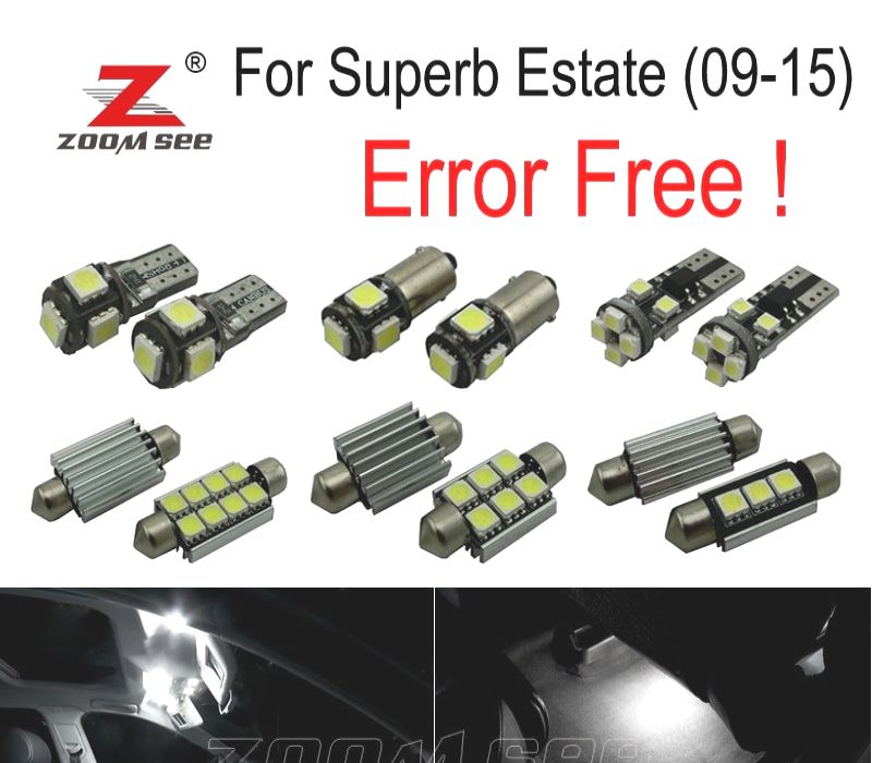KIT COMPLETO DE 22 LÂMPADAS LED INTERIOR SKODA OCTAVIA MK 2 MKII BIENES 3T5 09-15