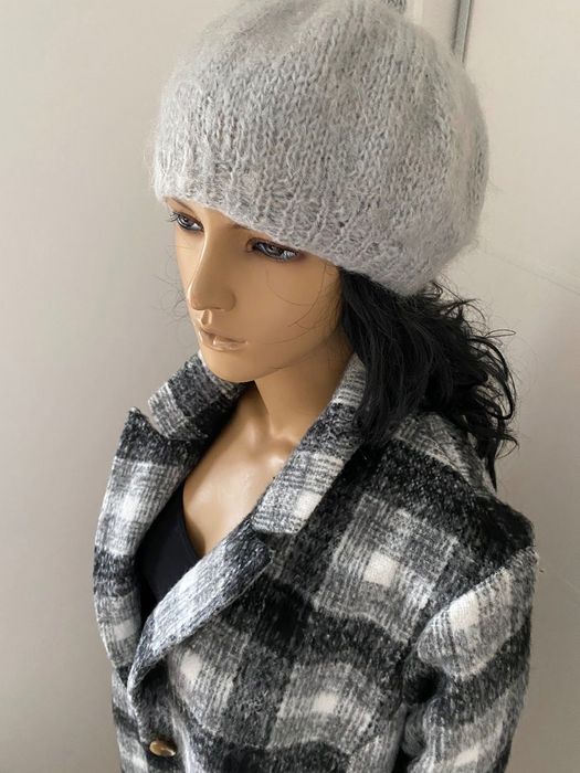 Czapka damska beret moher wełna angora lekka ciepła handmade