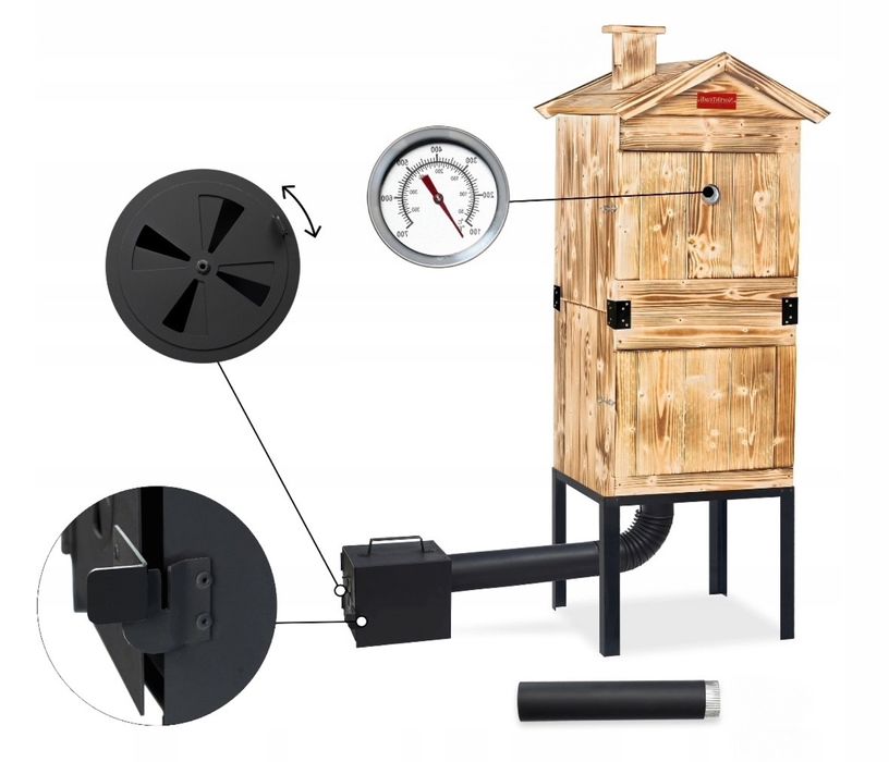 DUŻA Wędzarnia Drewniana Ogrodowa SOLIDNA duże palenisko