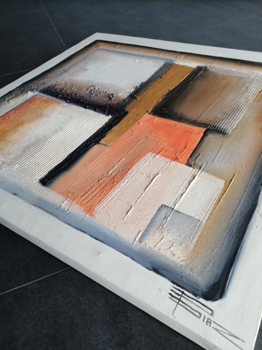 Quadro pintura a óleo com relevos abstrato
