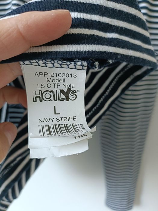 Bluzka damska na długi rękaw czarna w białe paski z pół golfem Hailys