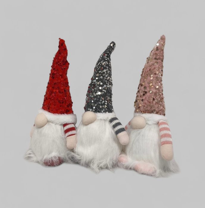 Новорічні Гноми з Паєтками Інтер'єрна іграшка Різдвяний ельф 3 кольори