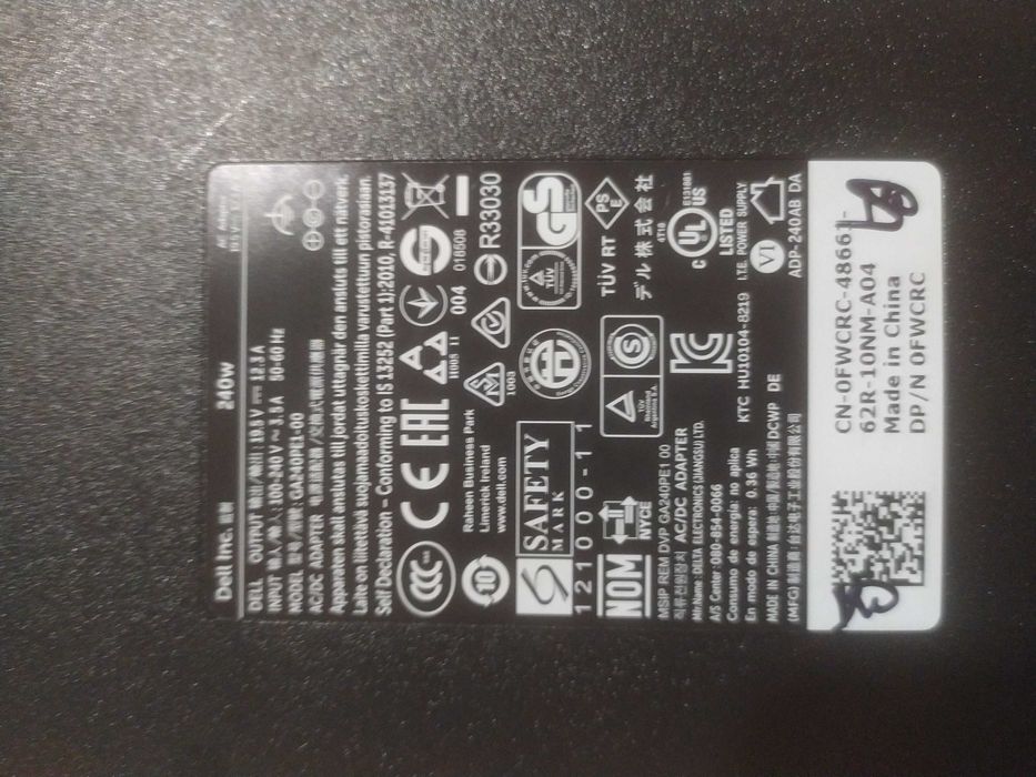 Original Dell/Alienware/HP 240W Charger, 19.5V 12.3A, Like New64729510814210121