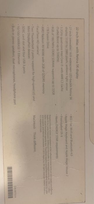 iMac 27" Retina 5K Mid 2015-pudelko+myszka+klawiatura+sformatowany