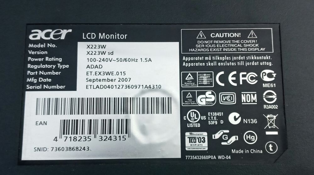 Монитор  Acer  .