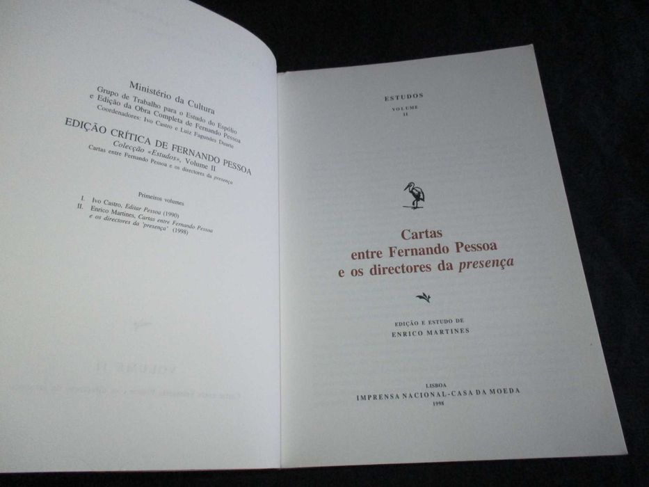 Livro Cartas entre Fernando Pessoa e os directores da Presença