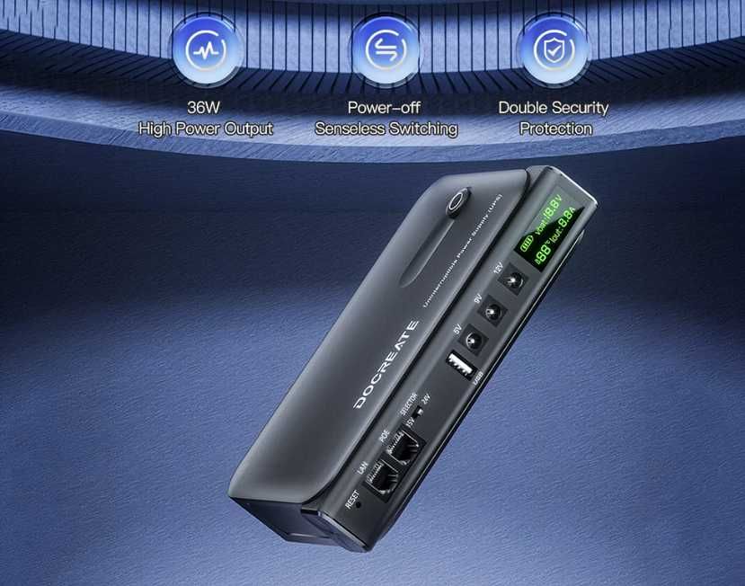 Безперебійник UPS для WiFi DC1036L 36W + АКБ 11400mAh 5/9/12 В