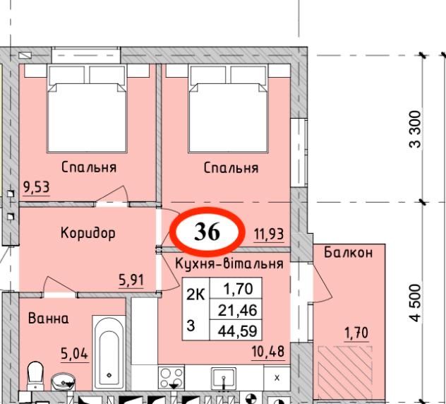 Продаж 2-кімнатна квартира в ЖК Бургундія 3, 44,6 м.кв., вигідне оформлення