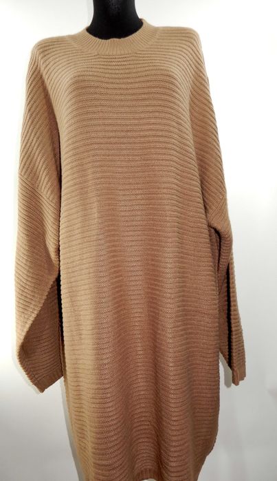 Sukienka midi sweterkowa sweter długi beżowy brązowy 52 56 6XL 7XL