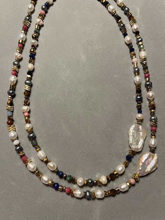 Naszyjnik z kamieni naturalnych i pereł  ręcznie robiony nowy
