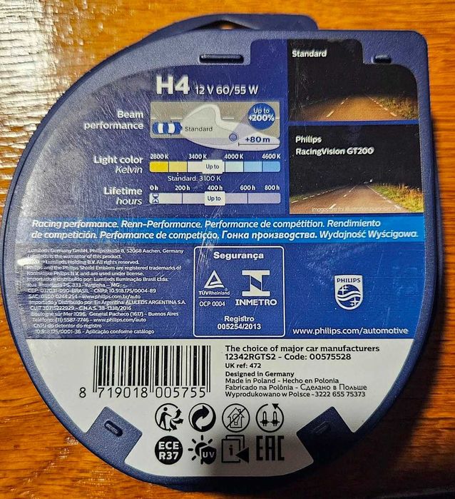 Żarówki H4 Philips Racing Vision GT200 halogenowe