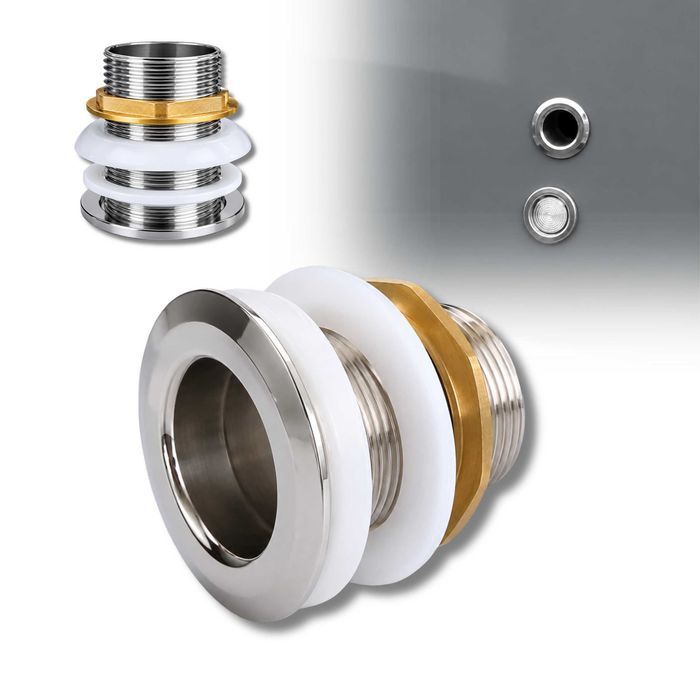 Przejścia burtowe 47 mm do pieca w balii ogrodowej, jacuzzi, ruskiej bani | Ze stali nierdzewnej AISI 316 | Podłącz bali | Króćce Przyłącza wanny SPA