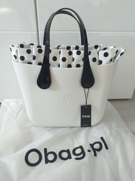 Organizer z falbanką do torebki Obag Mini, biały w kropki